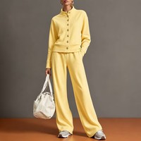 Ensemble de vêtements de sport décontractés pour femmes, cardigan à col montant, pantalon à jambes larges, manches longues, couleur unie, ensemble deux pièces