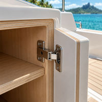 Meuble de cuisine en contreplaqué marin tropical sur mesure, résistant à l'humidité, îlot cascade, meuble de villa moderne