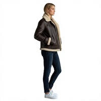 Blouson aviateur en cuir de vachette marron pour homme, doublure en fourrure de mouton, col rabattable, fermeture éclair, coupe classique, vêtement d'hiver
