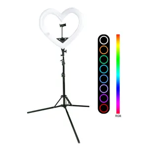 Wholesale Tik Tok 18 inch 45cm Dimmable RGB Flashing lighting LED Selfie Heart Light Ring With Tripod Stand