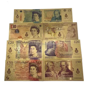 Non valuta Elizabeth queencard UK pounds gbp 5 10 20 50 note banconota placcata in lamina d'oro polimerica