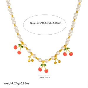 Cherry Pendant Beaded Necklace Women's Pearl Jewelry Everyday Wear Fruit Design N3345 - Product Image 4