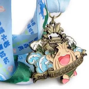 Médaillon de médaille en métal de sport plaqué or 3D personnalisé de haute qualité avec ruban