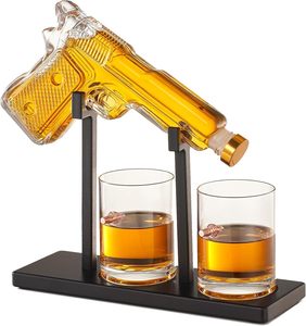 Decantador de Whisky Transparente en Forma de Pistola de Alta Calidad con Vasos de Chupito en Bandeja de Caoba, ¡Gran Venta! - Product Image 1