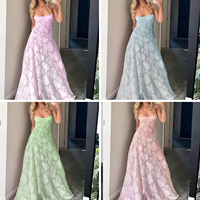 Robe longue élégante d'été sur mesure ODM/OEM pour femme, coupe trapèze, épaules dénudées, sans manches, dentelle ajourée, décontractée, soirée, écologique