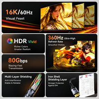 Câble OEM ODM DP 2.1 80 Gbps 16K 60Hz 8K 120Hz Mâle-Mâle Tressé pour Gaming, Logo Personnalisé, Longueur Personnalisée