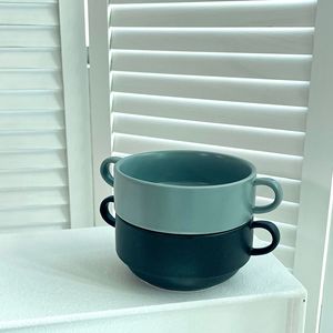 Tazón de Sopa de Cerámica con Dos Asas, 300 ml, Apilable, Apto para Microondas, Uso Doméstico, Color Sólido - Product Image 2