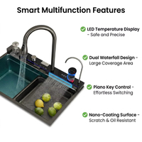Évier de cuisine multifonctionnel intelligent en acier inoxydable 304 avec cascade LED intégrée, 33 pouces, pour poste de travail, par ODM