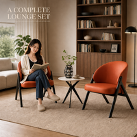 Fauteuil lounge moderne du milieu du siècle avec table d'appoint en pierre frittée, fauteuil d'appoint en cuir PU et structure métallique