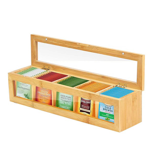 Wood <strong>Tea</strong> <strong>Box</strong> 4 Compartments Polished Clear Acrylic Windows Magnet Lid Multifunction Home Fairy Theme Customized Color Logo - Product Image 1