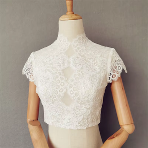 Abito da donna con collo alto Sexy profondo v da sposa classico in pizzo ricamato avorio abito da sposa <span class=keywords><strong>giacca</strong></span> <span class=keywords><strong>Bolero</strong></span> per festa - Product Image 4