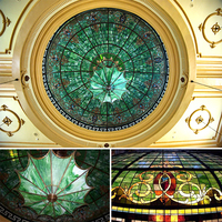 Plafonnier en verre teinté vert, luminaire en verre Tiffany, dôme en verre mosaïque, plafond décoratif en verre teinté, toit en verre teinté