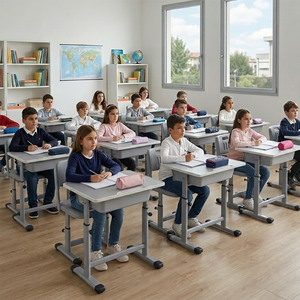 Juego de Mesa y Silla de Estudio Moderno para Estudiantes de Primaria y Secundaria, Altura Ajustable, Función de Elevación, Material Metálico y PP, SONGYE 1 - Product Image 2