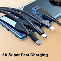 Tresse en Nylon 66W 3 en 1 chargeur usb synchronisation des données câble de charge rapide 5A