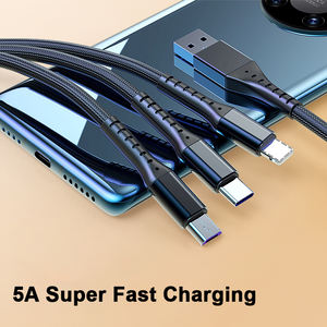 Tresse en Nylon 66W <span class=keywords><strong>3</strong></span> en 1 chargeur usb synchronisation des données <span class=keywords><strong>c</strong></span>âble de charge rapide 5A - Product Image 2