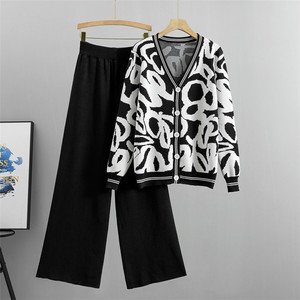 Primavera autunno <span class=keywords><strong>Cardigan</strong></span> lavorato a <span class=keywords><strong>maglia</strong></span> Casual con stampa leopardata <span class=keywords><strong>Cardigan</strong></span> <span class=keywords><strong>e</strong></span> pantaloni lavorati a <span class=keywords><strong>maglia</strong></span> <span class=keywords><strong>Set</strong></span> due pezzi lavorato a <span class=keywords><strong>maglia</strong></span> da donna - Product Image 3