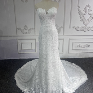 Robe de mariée sirène, col rond, épaules dénudées, broderie de perles, dentelle, robes de mariée 5836 - Product Image 1