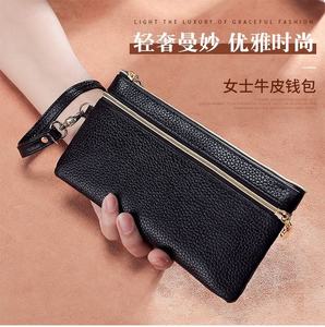 Portefeuille long pour femmes et filles, en cuir de vache véritable, pochette de mode, sac à bandoulière, sac à main multifonction - Product Image 2