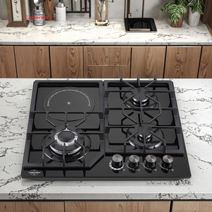Cookermore <strong>4</strong> <strong>Burners</strong> <strong>Gas</strong> &amp; Electric Hob Black Tempered Glass Panel Built-In Kitchen Appliance - Product Image 3