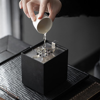 Plateau carré en fer forgé de style japonais pour cérémonie du thé avec couvercle, bac à déchets de thé, support pour théière, plat à eau et vase à fleurs