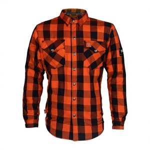 เสื้อเชิ้ตผ้าแฟลนเนลสีส้มและสีดำ 100% ผ้าฝ้ายสำหรับผู้ชาย คอตั้ง เสริมเกราะป้องกันสำหรับขี่มอเตอร์ไซค์ บุด้วยอะรามิด เหมาะสำหรับขี่ในฤดูใบไม้ผลิ - Product Image 1