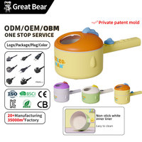Mini-cuiseur électrique portable Great Bear 2L, 600W, 220V, avec revêtement antiadhésif et couvercle en verre trempé
