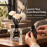 Diffuseur de parfum d'intérieur à bâtonnets en fibre noire, décor floral blanc, en bouteille carrée en verre de 150 ml, sans alcool, marque distributeur