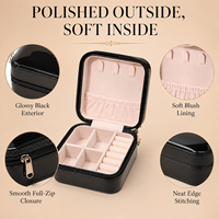 Boîte à bijoux de voyage miniature avec logo personnalisé, en cuir PU brillant, doublure en velours doux, organiseur portable avec fermeture éclair, compartiments personnalisés pour colliers