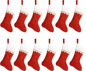 12 paket kırmızı keçe noel çorap toplu 15 "Xmas şömine Santa çorap yılbaşı ağacı asılı çorap dekorasyon süs