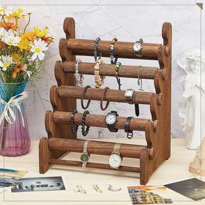 Exhibidor de Joyería de Madera Sólida de 5 Niveles, Organizador de Relojes y Pulseras, Color Madera Natural - Product Image 1