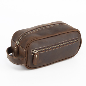 Nouveau Vintage grande capacité en cuir <span class=keywords><strong>de</strong></span> vachette en cuir véritable pour hommes pour trousse <span class=keywords><strong>de</strong></span> <span class=keywords><strong>toilette</strong></span> pochette à fermeture éclair transfrontalière - Product Image 5