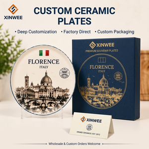 Assiette décorative en céramique souvenir de Florence, Italie, avec design drapeau italien et paysage urbain, en <span class=keywords><strong>porcelaine</strong></span>, avec boîte, personnalisable OEM ODM, vente en gros - Product Image 1