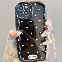 Coque de téléphone portable tendance à pois et bords ondulés pour iPhone 16 Plus 15 17 18 Pro Max, motif crème, coque arrière