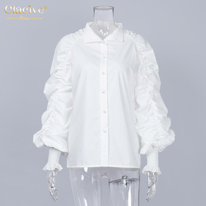 Clacive 2020 de moda de verano de las mujeres traje de mangas blanco camisa blusa diseños blusas de las señoras - Product Image 3