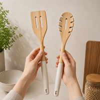 Spatule de cuisine en bois et cuillère à pâtes, ensemble de 2 pièces, résistant aux hautes températures, outils de cuisine écologiques avec trou de suspension pour usage domestique