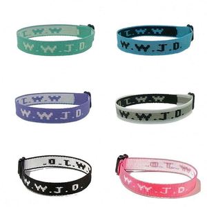 Factory Custom W.W.J.D. Letter Jacquard Print Wrist Band <b>Bracelet</b> Webbed Woven <b>Adjustable</b> <b>Bracelet</b> Gifts for Friendlies - Product Image 1
