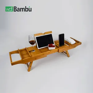 WDF High Quality Bathtub Caddy Tray Rack Bamboo Bathtub Plain Tray Bamboo Bath Caddy Bamboo Bathtub Tray For Daily Use