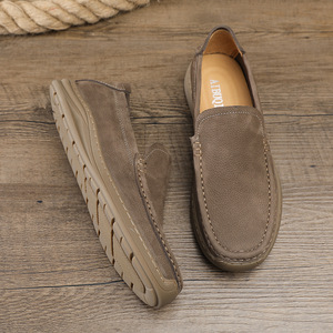 Mocassins en cuir véritable pour hommes, bout rond, à enfiler, semelle extérieure en caoutchouc respirante, chaussures de marche - Product Image 3