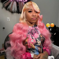 Extensions de cheveux humains ondulés blonds rose vif avec frontal en dentelle 13x4, couleur jaune 15A, ensemble de mèches 100% cheveux vierges Remy