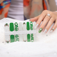 Autocollants pour ongles en gel 2D non toxiques, couvrants, avec motifs en forme de cœur, style français, nouveaux designs de Noël, paillettes, vernis à ongles