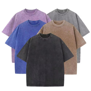 T-shirts pour hommes à manches courtes, 100% coton, poids lourd, lavage vintage, écologiques, col rond, style streetwear, anti-froissement, gris, en promotion - Product Image 5