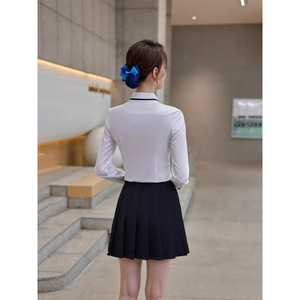 Women's Long Sleeve Shirt With Tie Neck Poplin Button Down Workwear For Business Commute Interview - Product Image 2