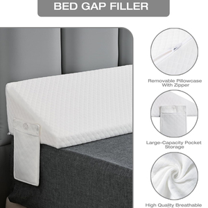 Coussin de lit Queen Size en forme de cale – 100 % fibre de bambou, garni de mousse à mémoire de forme, évite les chutes de coussin, blanc, long, triangulaire, pour l'espace entre les lits - Product Image 2