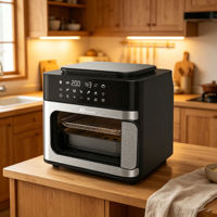 Horno Freidora de Aire Anbo 15L, 3300W con Calentamiento Dual, 9 Menús Preestablecidos Digitales, Luz Interior, Horno de Convección de Sobremesa Combinado con Freidora de Aire