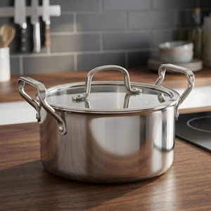 Stainless Steel Casserole <b>Pot</b> With <b>Glass</b> Lid 24cm Round Durable Polished Exterior All Stove Types - Product Image 3