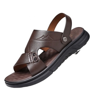 Sandales d'été en cuir pour hommes, à bout ouvert, semelle extérieure en caoutchouc, semelle intermédiaire en EVA, style plage, chaussures décontractées à enfiler - Product Image 1