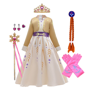 Robe de princesse <span class=keywords><strong>Anna</strong></span> pour filles <span class=keywords><strong>Costume</strong></span> Elsa avec accessoires Déguisement jaune Fête d'anniversaire pour enfants Noël Halloween Cosplay - Product Image 1