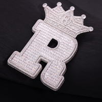 Pendentif Lettre Initiale Couronne Iced Out en Laiton avec Zircon 5A, Breloque Alphabet Hip Hop pour Homme