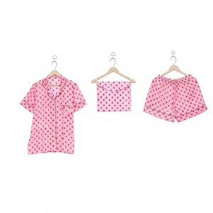 V-Neck Drawstring Short Sleeve Cotton Floral Printed Summer Women's Elegant Combo Pajama Set Soft Breathable Quick Dry Sleepwear - Product Image 1