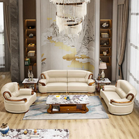 Ensemble de canapés en cuir de luxe pour salon, mobilier de luxe léger, placage de bois Wujin, ensemble de canapés 1+2+3